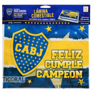 LAMINA COMESTIBLE BOCA JUNIORS P/TORTAS 27CM x 21CM x 1